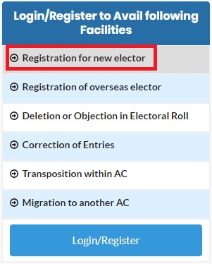 Registeration for new elector